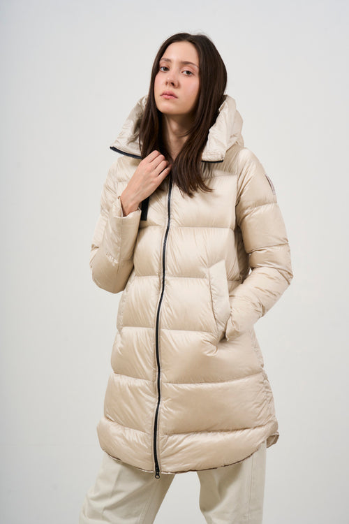 Women's long down jacket with hood - 1