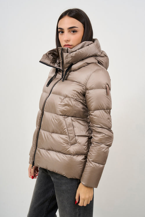 Women's short beige nylon down jacket - 2