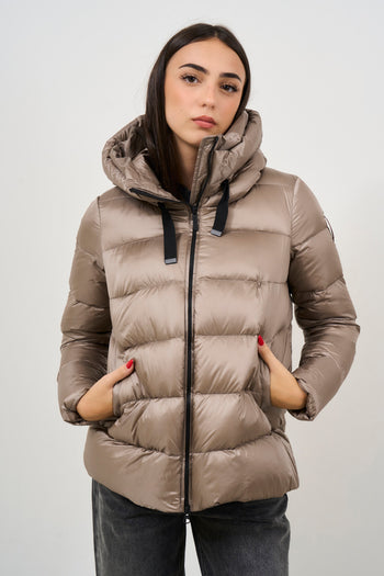 Women's short beige nylon down jacket - 3