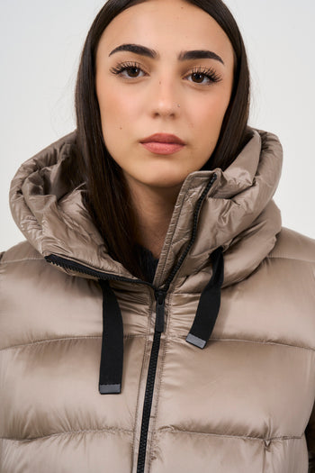 Women's short beige nylon down jacket - 4