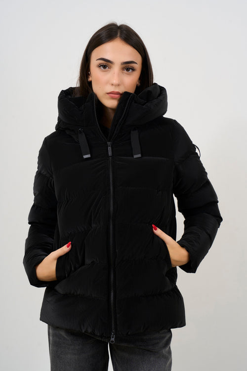 Women's short down jacket with black velvet effect - 2