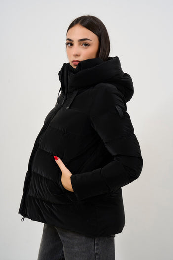 Women's short down jacket with black velvet effect - 3