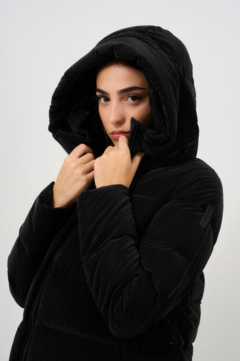 Women's short down jacket with black velvet effect - 4