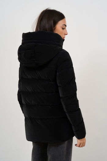 Women's short down jacket with black velvet effect - 6