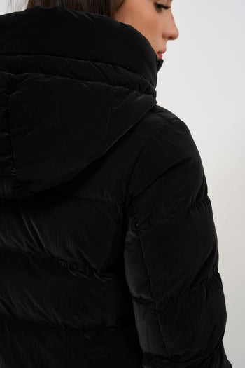 Women's short down jacket with black velvet effect - 7