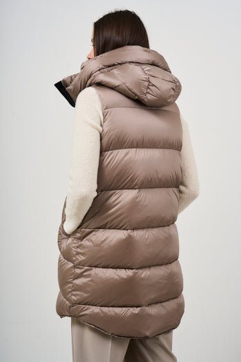 Women's long down jacket with sleeveless hood - 3