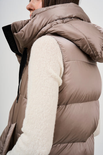 Women's long down jacket with sleeveless hood - 4