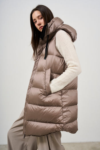 Women's long down jacket with sleeveless hood - 5