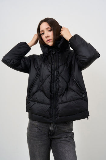 Women's black down jacket with hood - 3