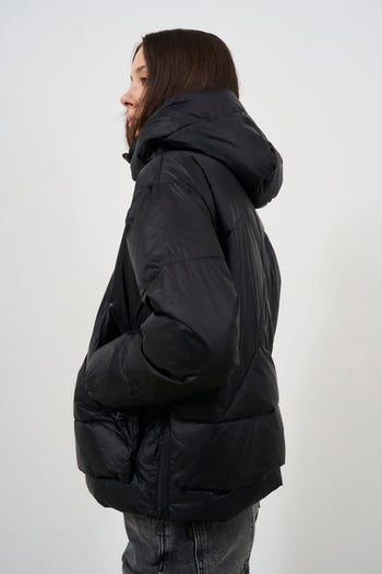 Women's black down jacket with hood - 5