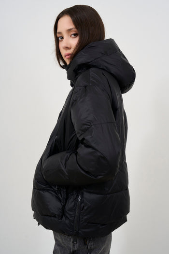 Women's black down jacket with hood - 6