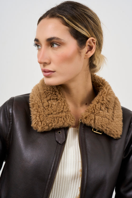 Sheepskin in soft dark brown eco-leather - 2