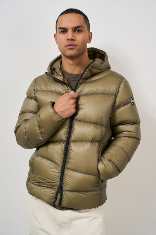 Green men's down jacket with hood - 2