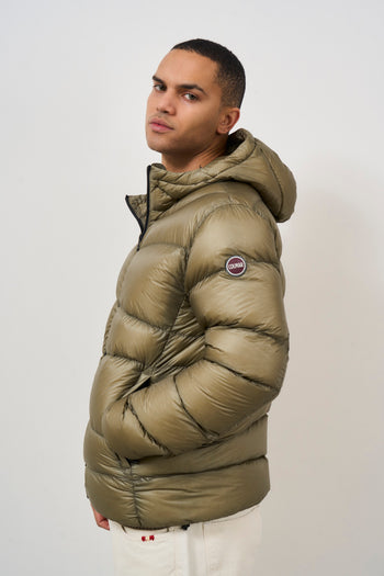 Green men's down jacket with hood - 3