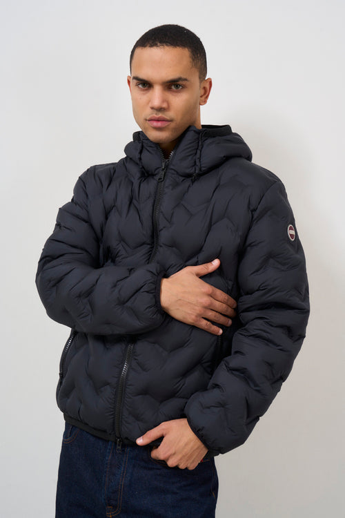 Black quilted men's down jacket