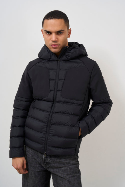 Black men's down jacket with hood