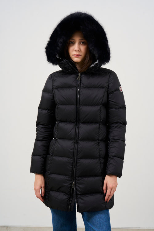 Women's quilted down jacket with fur - 2