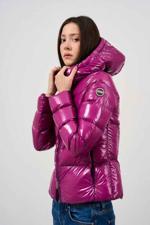 Purple women's down jacket with hood - 2