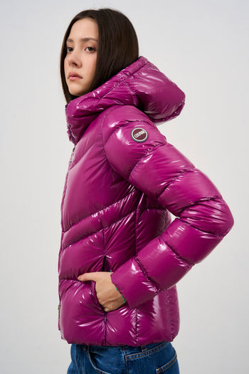 Purple women's down jacket with hood - 3