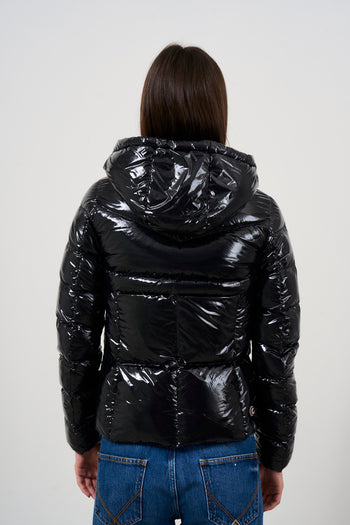 Women's black down jacket with hood - 3