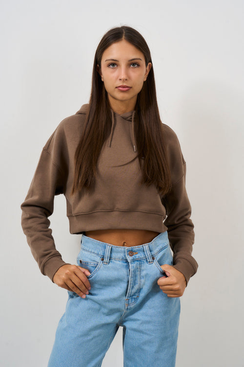 Oakport Brown Crop Women's Sweatshirt - 1