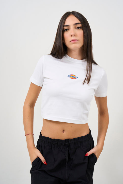 T-shirt donna bianca dettaglio logo frontale