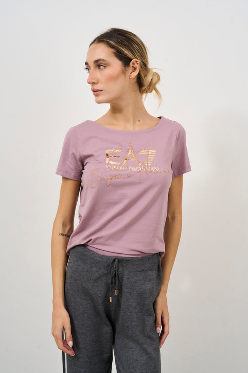 T-shirt donna girocollo rosa lilla.