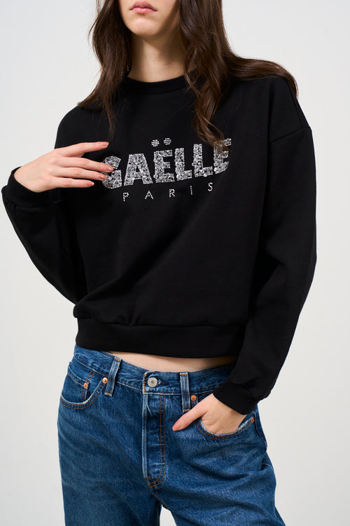 Women's black sweatshirt with silver details - 2