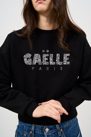 Women's black sweatshirt with silver details - 4