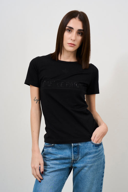 T-shirt donna nera girocollo