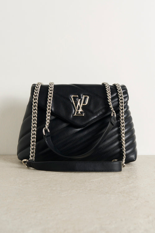 Women's black quilted shoulder bag