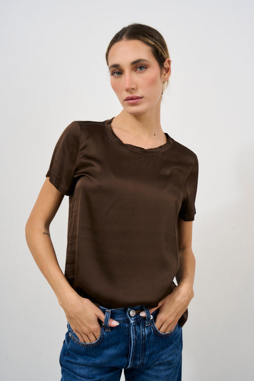 T-shirt donna marrone satinata - 1