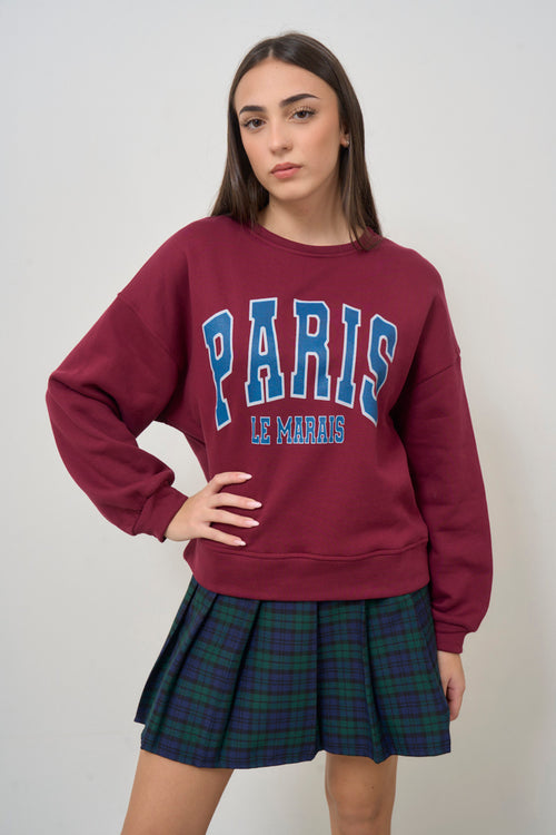 Women's burgundy sweatshirt with light blue writing - 2