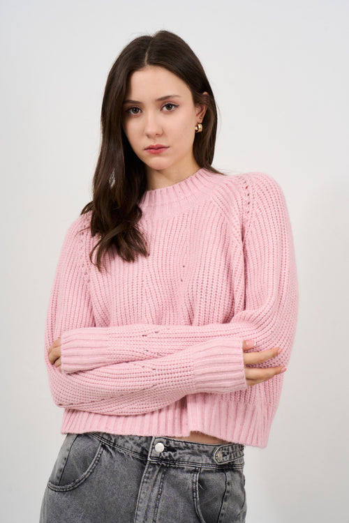 Maglia donna rosa traforata