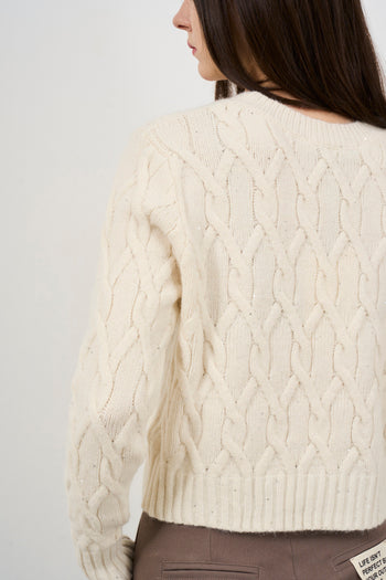 Women's crew neck sweater with braids, cream - 5