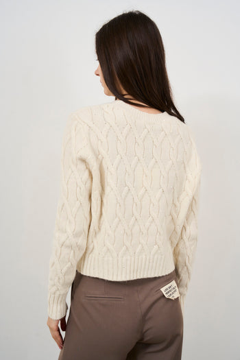 Women's crew neck sweater with braids, cream - 6