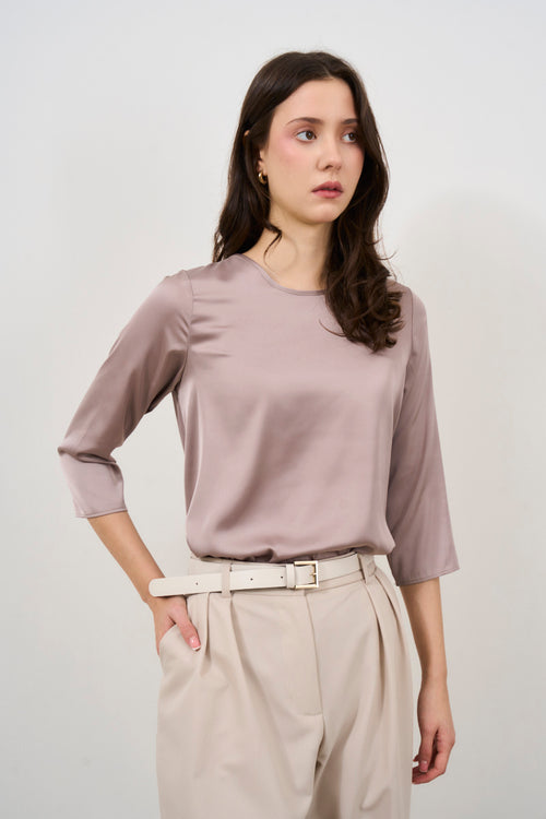 Blusa donna tortora manica a tre quarti - 1