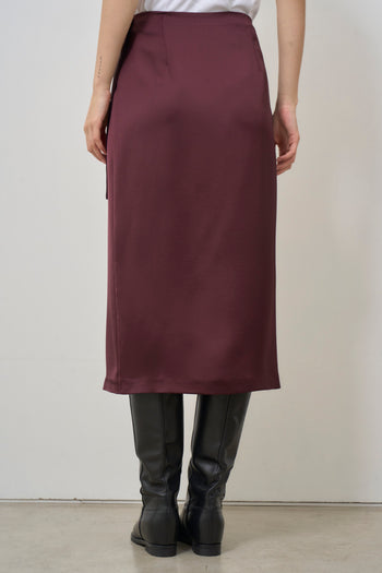 Women's midi skirt in burgundy with satin slit - 3