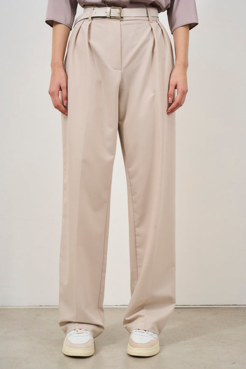 Pantalone donna beige gamba larga - 1