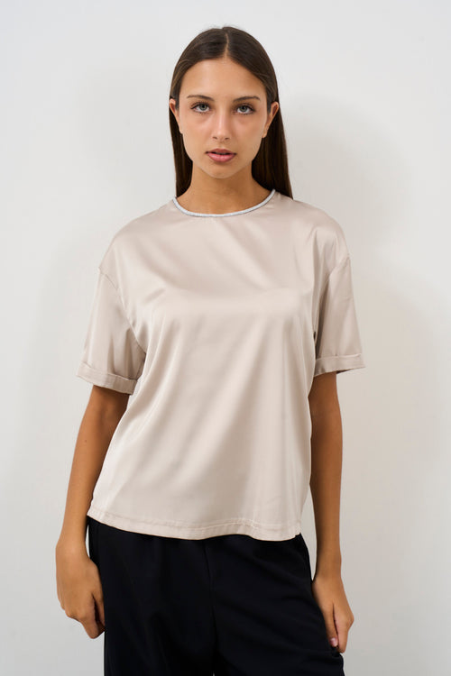 T-shirt donna satinata panna