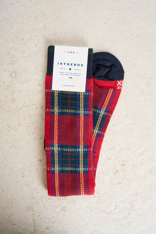 Red and blue tartan men's socks