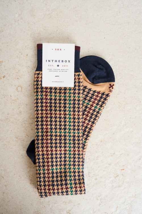 Yellow and burgundy tartan men's socks