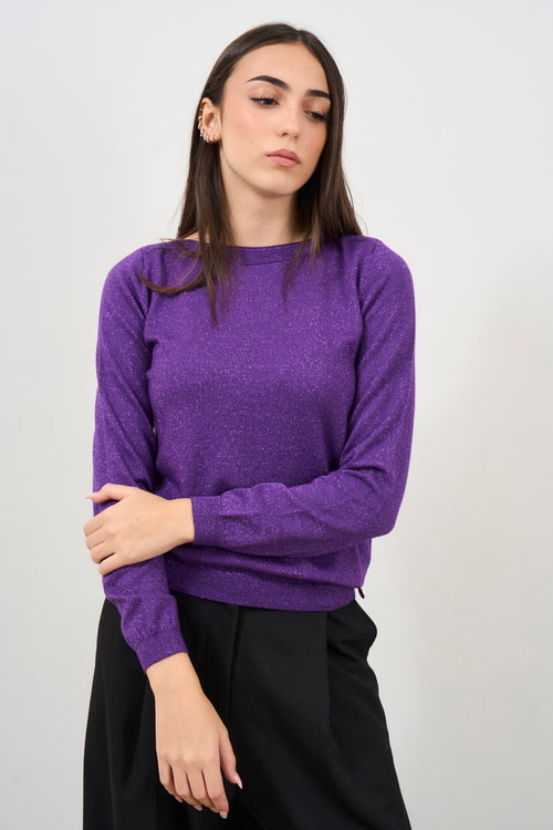 Purple lurex boat neck sweater - 2