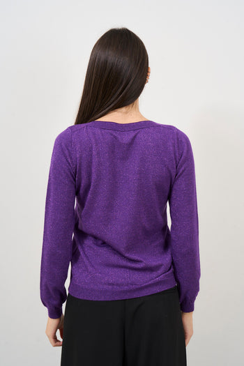 Purple lurex boat neck sweater - 4