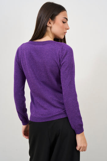 Purple lurex boat neck sweater - 5