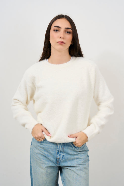 Women's fur effect crew neck sweater - 2