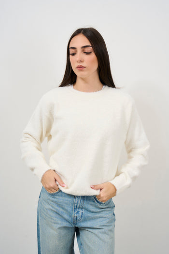 Women's fur effect crew neck sweater - 3