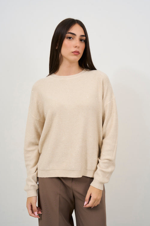 Maglia donna girocollo panna