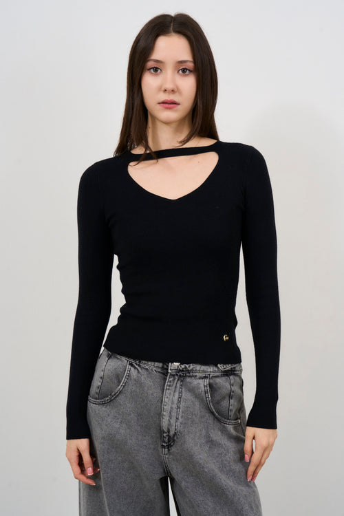 Maglia donna nera con dettaglio cut out - 1