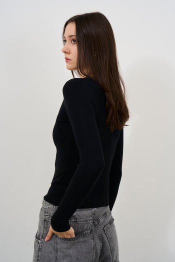 Maglia donna nera con dettaglio cut out - 5